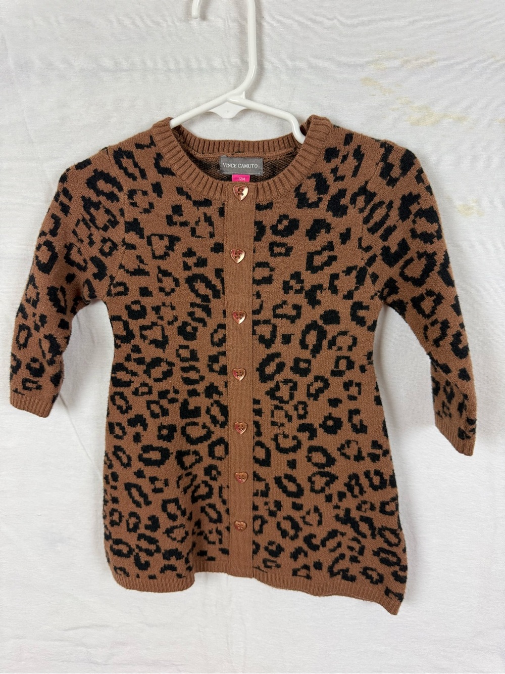 Vince Camuto Brown and Black Leopard-Print Knit Cardigan Dress